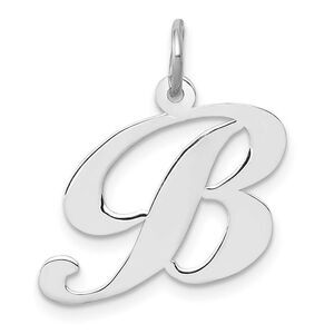 14k White Gold, Ella Collection Medium Fancy Script Initial B Pendant